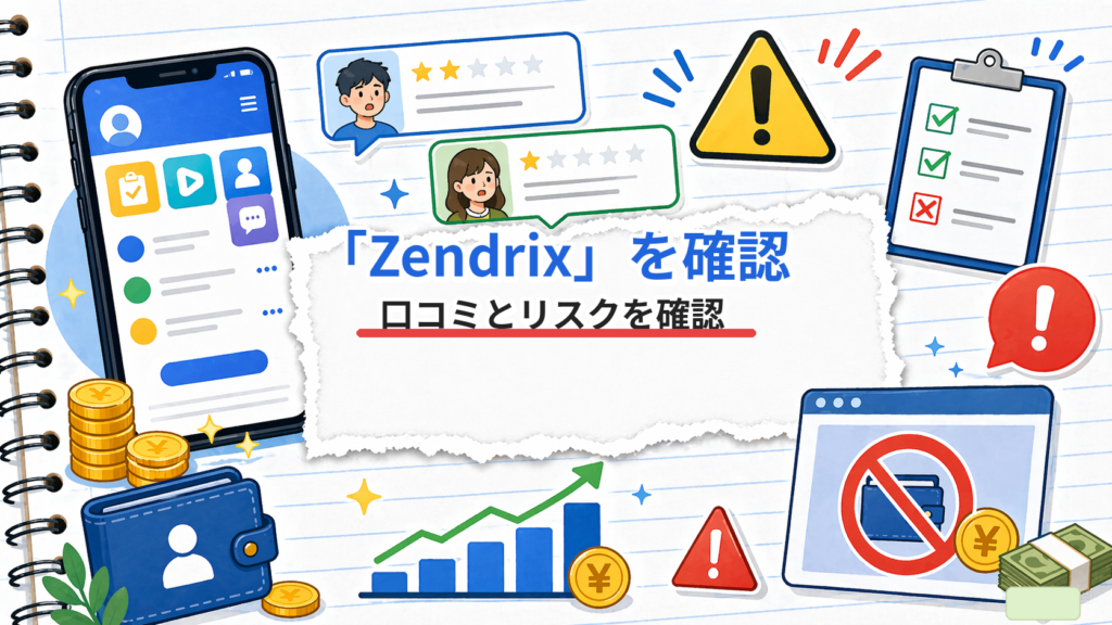 Zendrix副業アプリの口コミとリスクを示すアイキャッチ