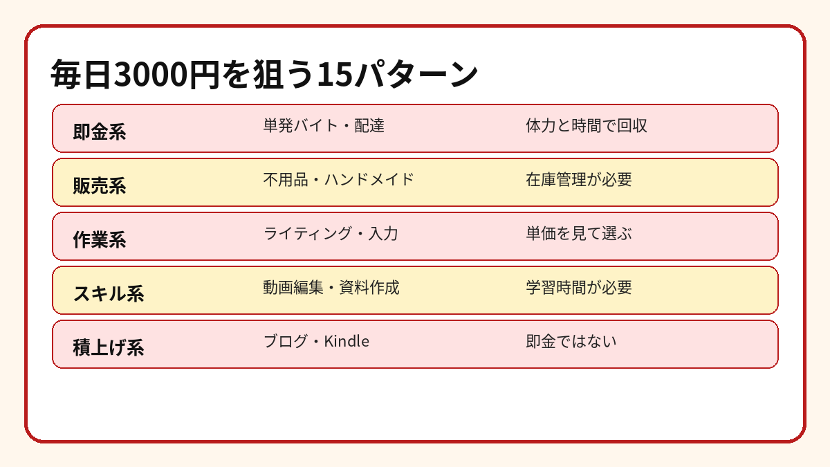 毎日3000円を狙う現実的なお小遣い副業15パターン