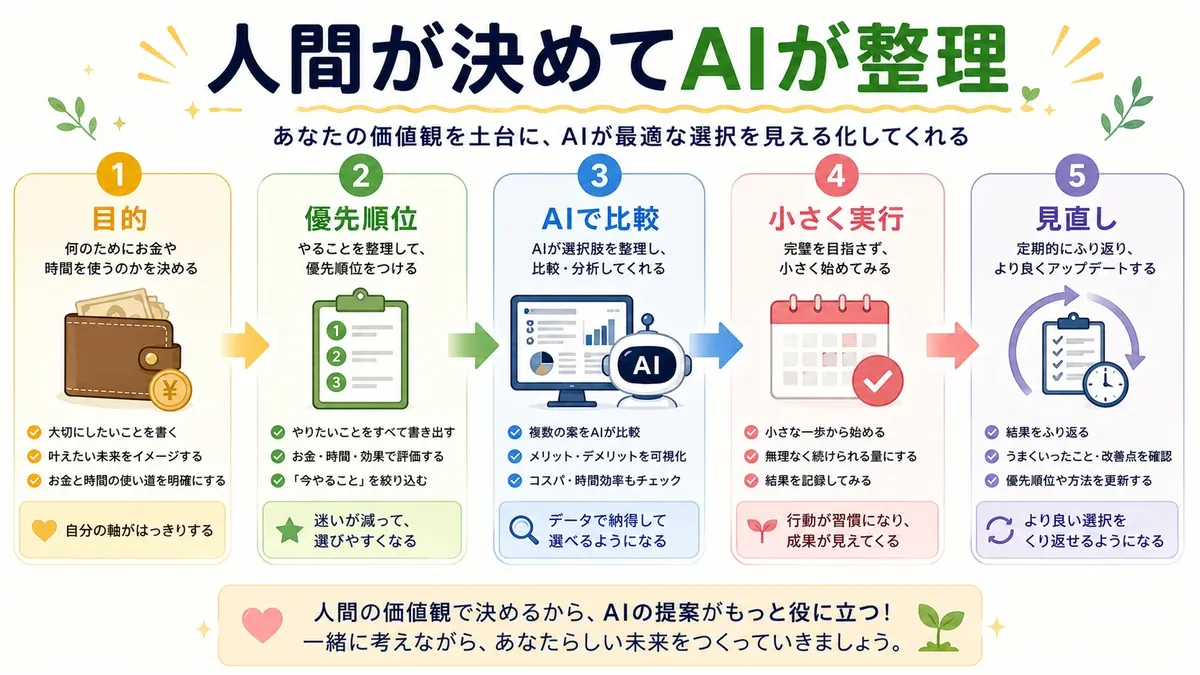 人間が決めてAIが整理する流れの図解